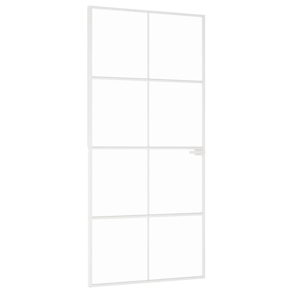vidaXL Innentür Weiß 93x201,5 cm Hartglas & Aluminium Schlank