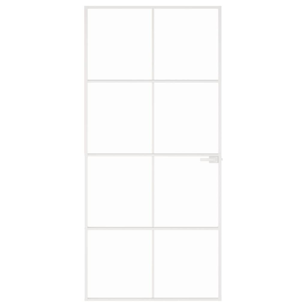 vidaXL Innentür Weiß 93x201,5 cm Hartglas & Aluminium Schlank