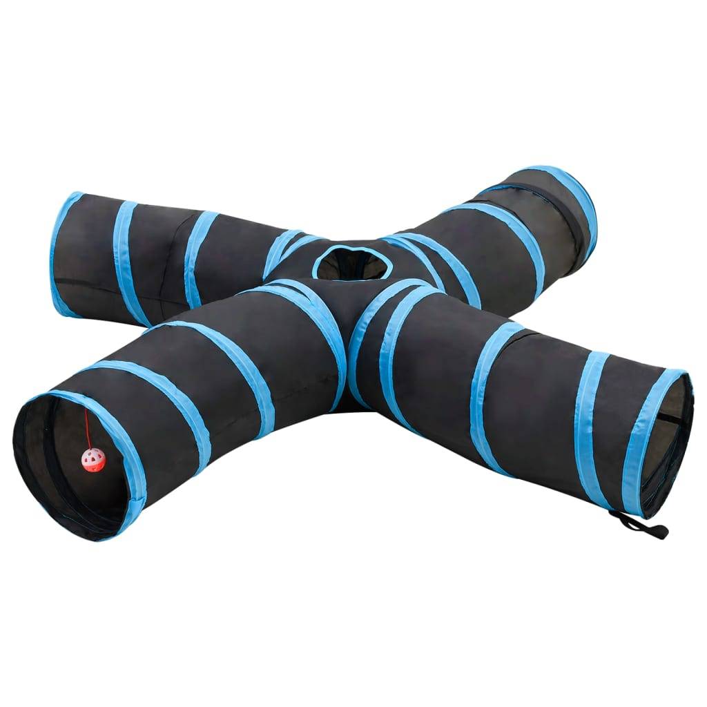 vidaXL Katzentunnel 4-Wege Schwarz und Blau 25 cm Polyester