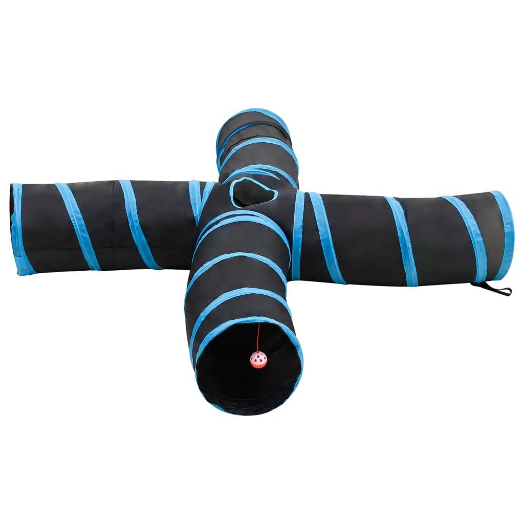 vidaXL Katzentunnel 4-Wege Schwarz und Blau 25 cm Polyester