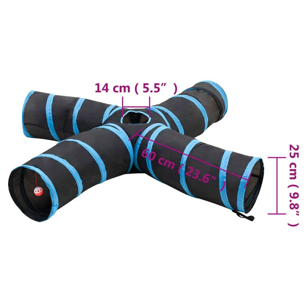vidaXL Katzentunnel 4-Wege Schwarz und Blau 25 cm Polyester