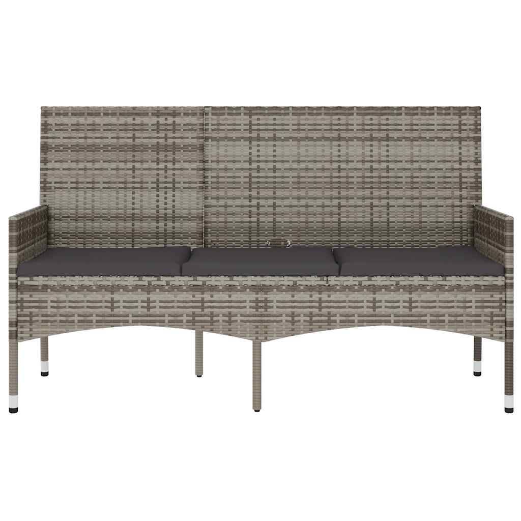 vidaXL Gartenbank 3-Sitzer mit Kissen Grau Poly Rattan