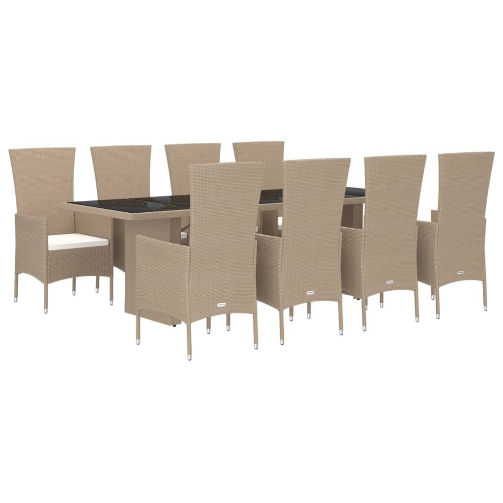 vidaXL 9-tlg. Garten-Essgruppe mit Kissen Beige Poly Rattan