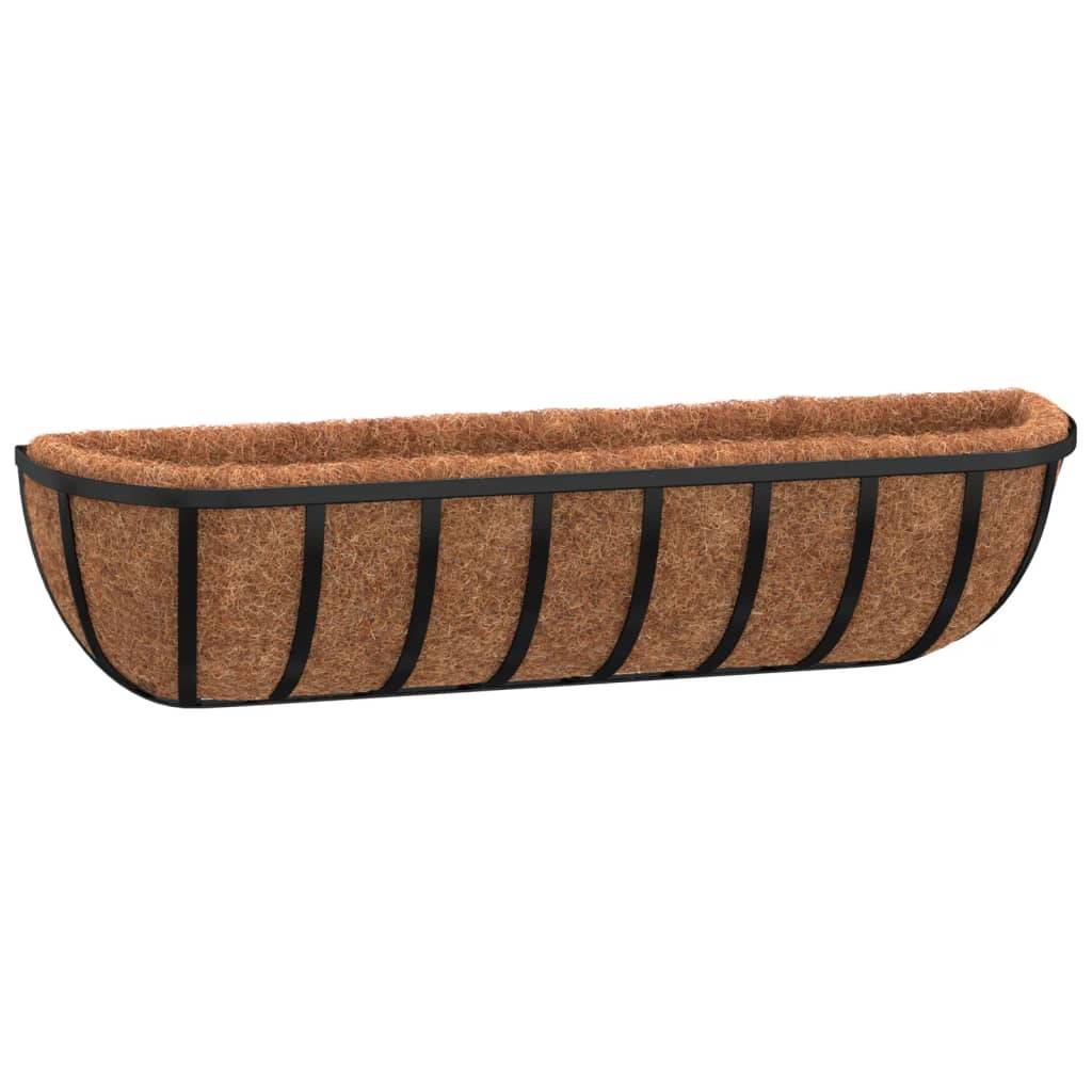 vidaXL Wand-Pflanzkörbe 2 Stk. Kokoseinlage Schwarz 76x21x16 cm Stahl