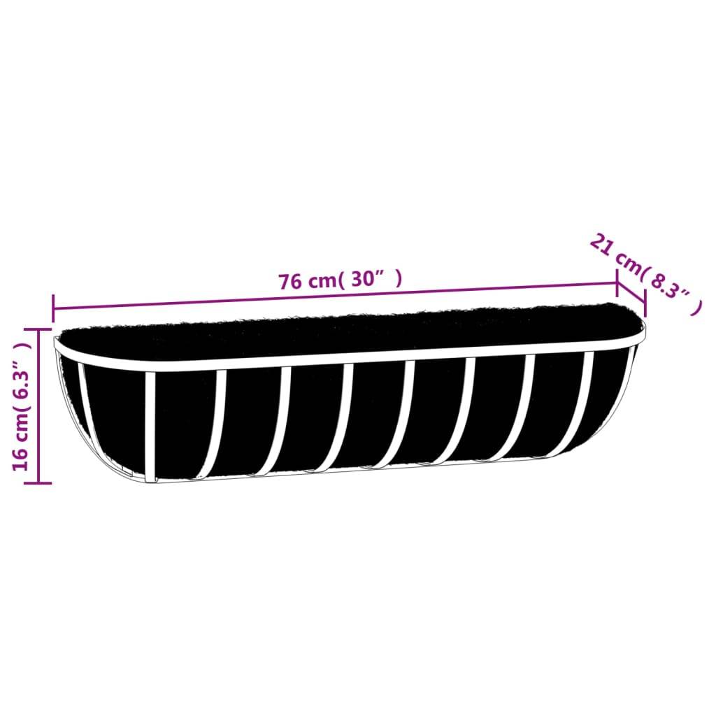 vidaXL Wand-Pflanzkörbe 2 Stk. Kokoseinlage Schwarz 76x21x16 cm Stahl