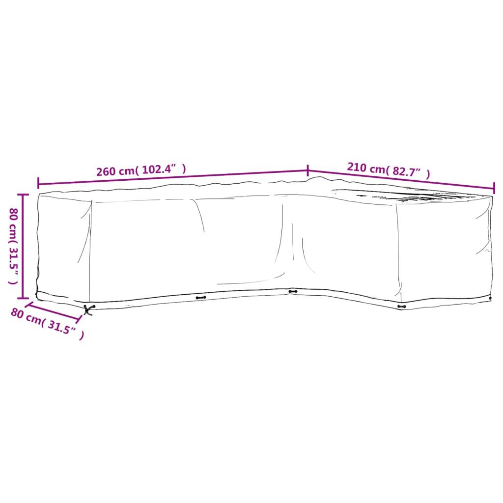 vidaXL Gartenmöbel-Abdeckung in L-Form 16 Ösen 260x210x80 cm