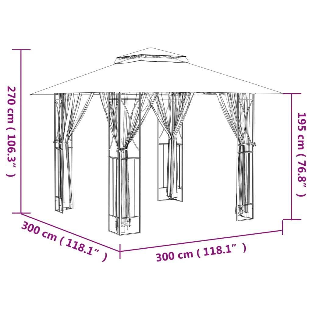 vidaXL Pavillon mit Seitenwänden Anthrazit 300x300x270 cm Stahl