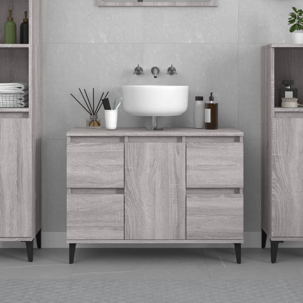 vidaXL Waschbeckenunterschrank Grau Sonoma 80x33x60 cm Holzwerkstoff