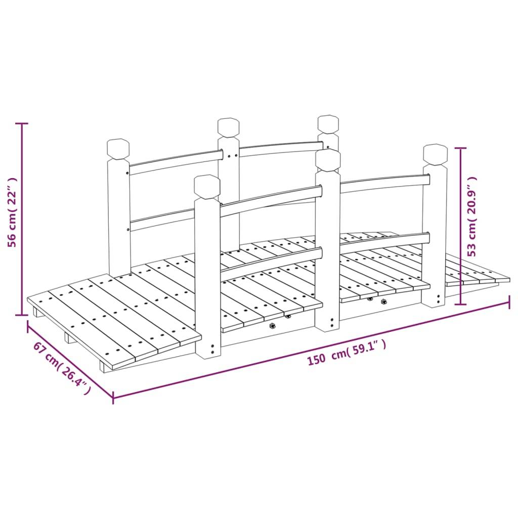 vidaXL Gartenbrücke mit Geländer 150x67x56 cm Massivholz Fichte