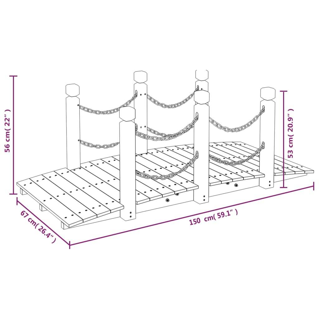 vidaXL Gartenbrücke mit Kettengeländer 150x67x56 cm Massivholz Fichte