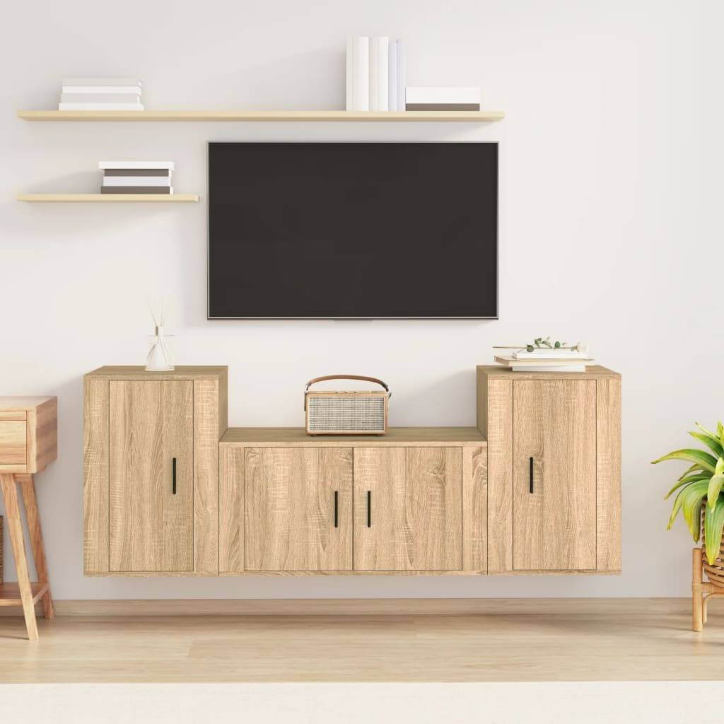vidaXL 3-tlg. TV-Schrank-Set Sonoma-Eiche Holzwerkstoff
