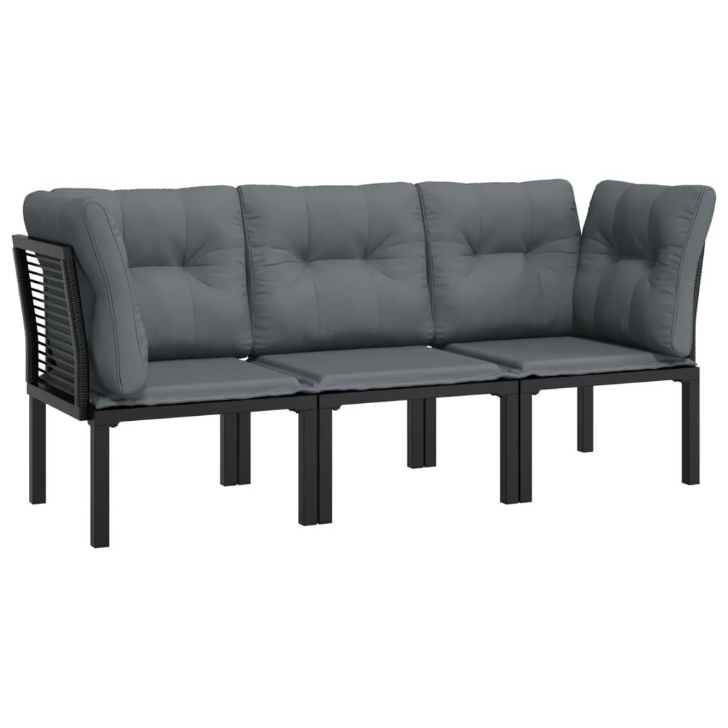 vidaXL 3-tlg. Garten-Lounge-Set Schwarz und Grau Poly Rattan