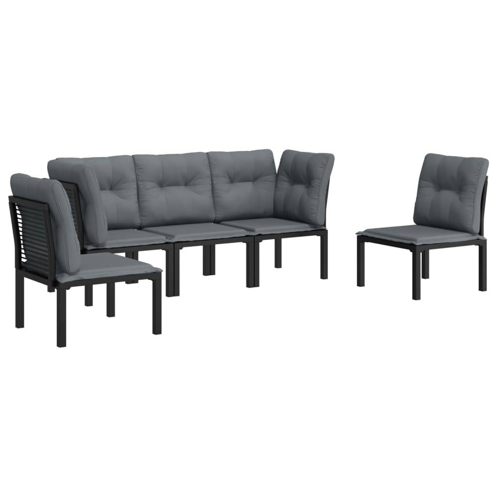 vidaXL 5-tlg. Garten-Lounge-Set Schwarz und Grau Poly Rattan