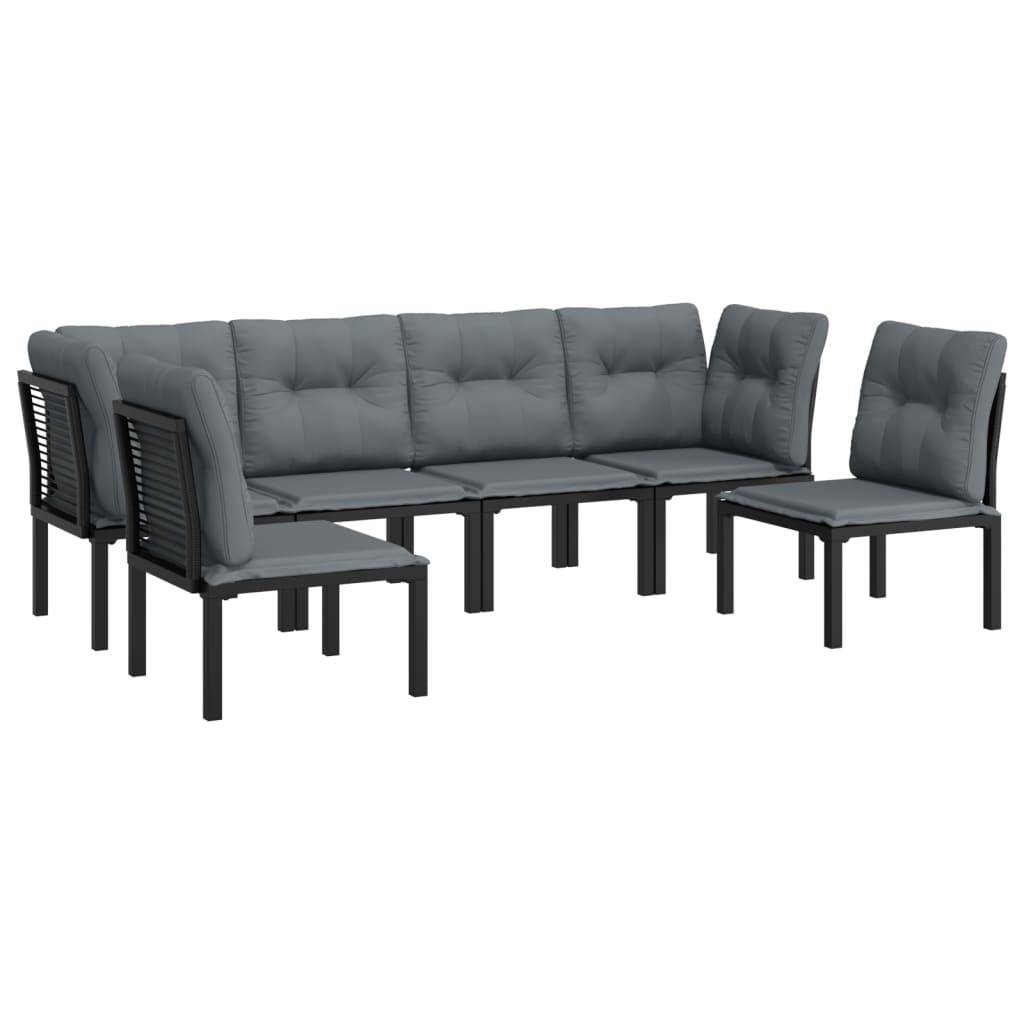 vidaXL 6-tlg. Garten-Lounge-Set Schwarz und Grau Poly Rattan