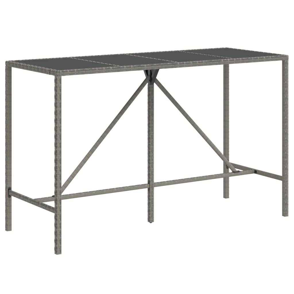 vidaXL Bartisch mit Glasplatte Grau 180x70x110 cm Poly Rattan