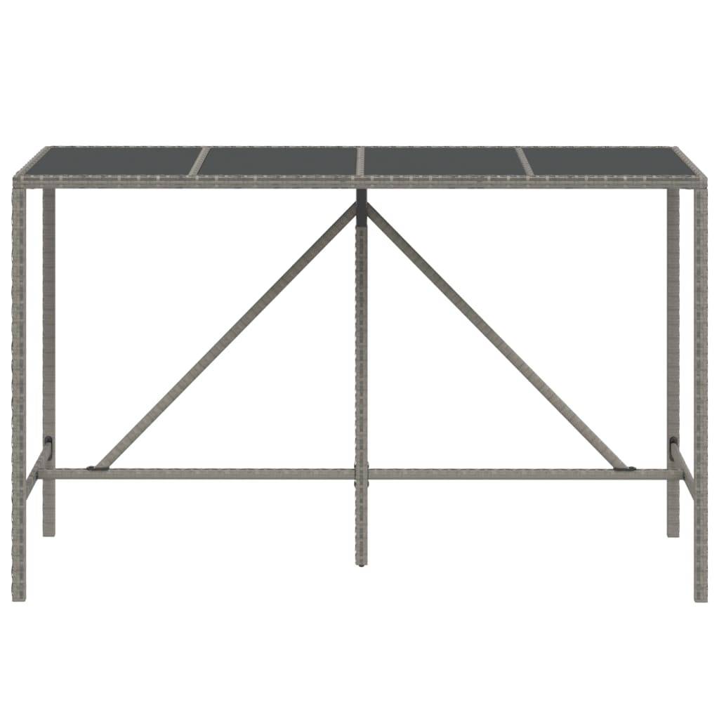 vidaXL Bartisch mit Glasplatte Grau 180x70x110 cm Poly Rattan
