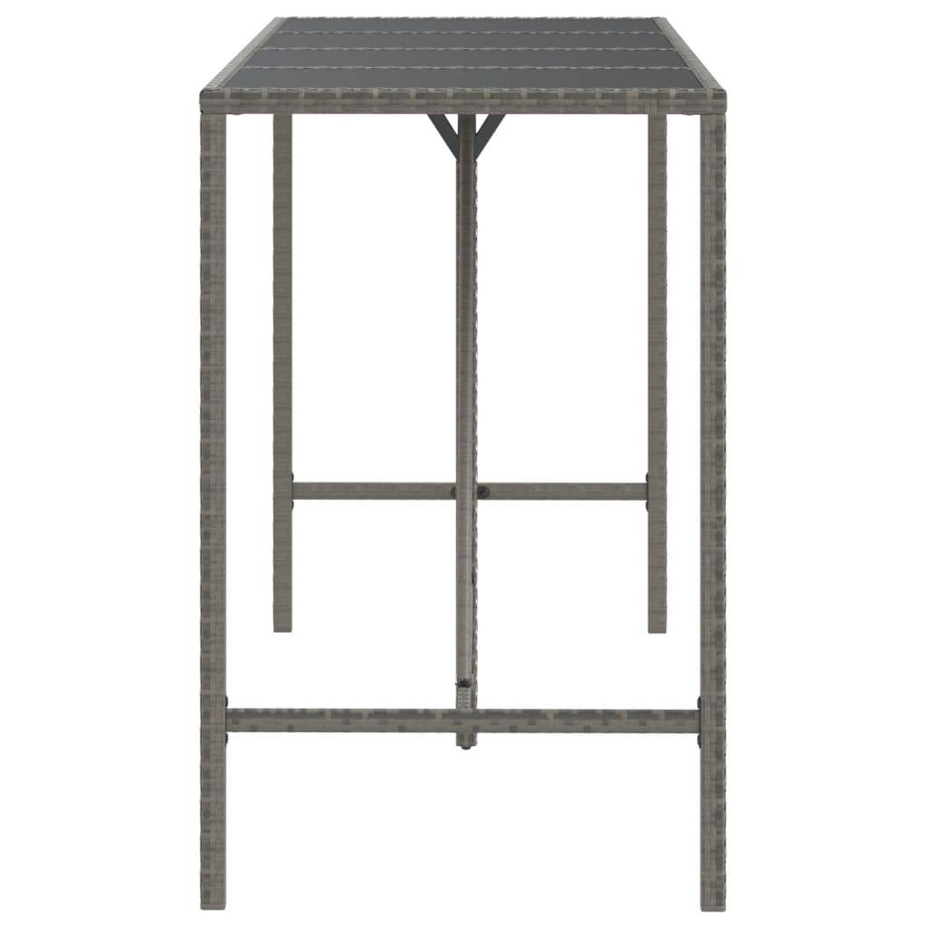 vidaXL Bartisch mit Glasplatte Grau 180x70x110 cm Poly Rattan