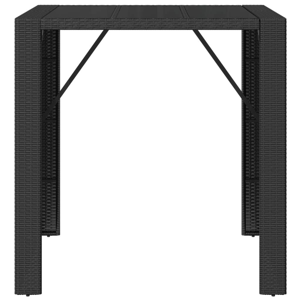 vidaXL Bartisch mit Glasplatte Schwarz 105x80x110 cm Poly Rattan