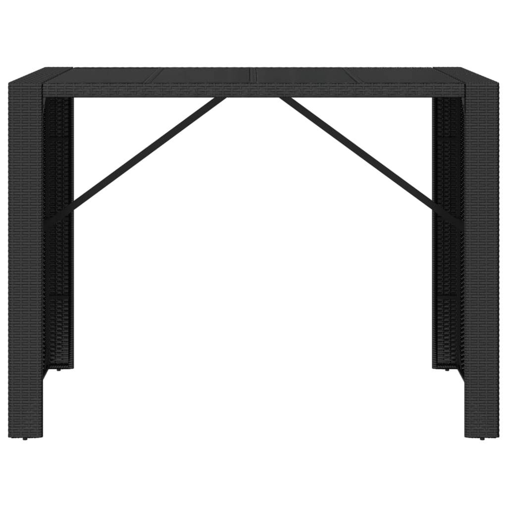 vidaXL Bartisch mit Glasplatte Schwarz 145x80x110 cm Poly Rattan