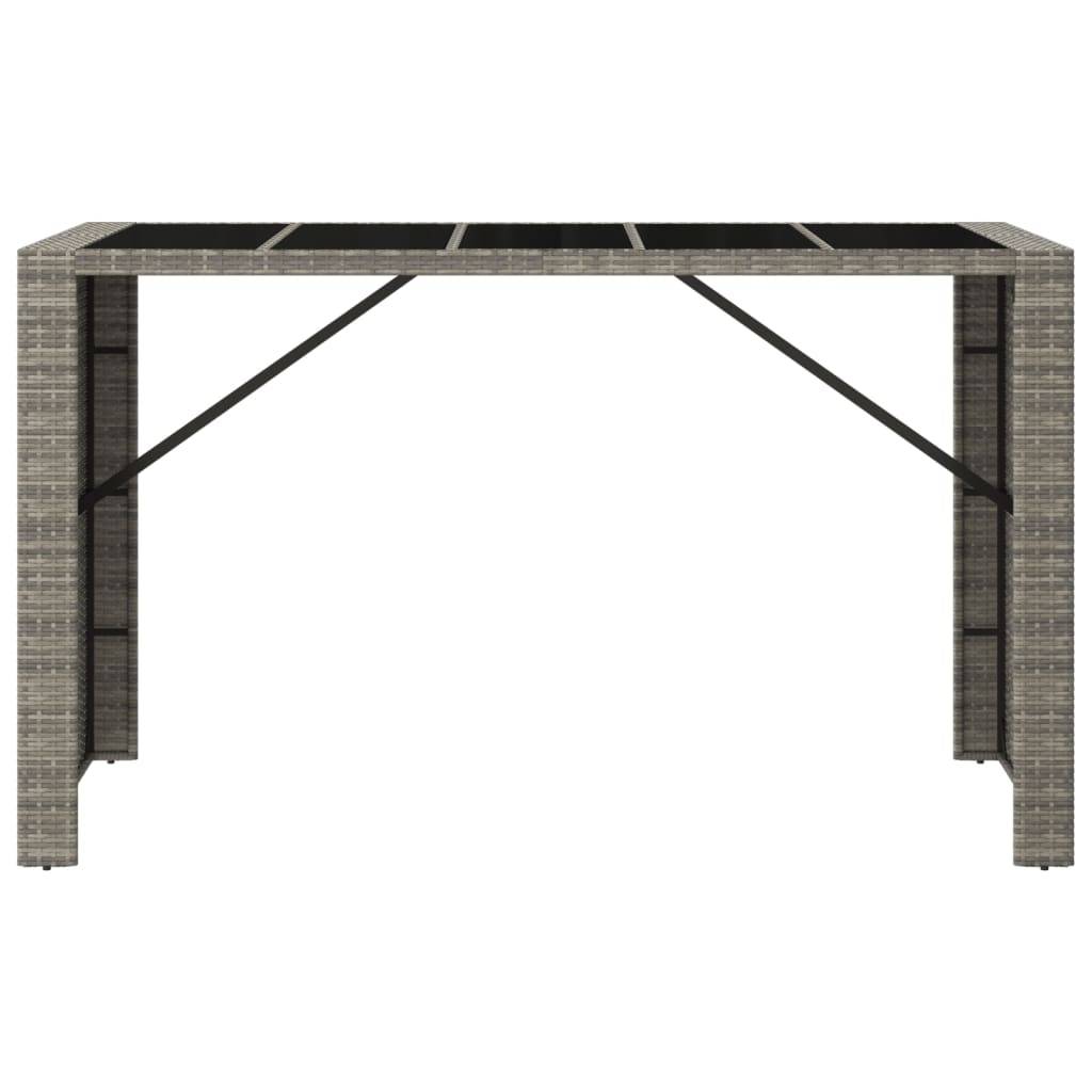 vidaXL Bartisch mit Glasplatte Grau 185x80x110 cm Poly Rattan