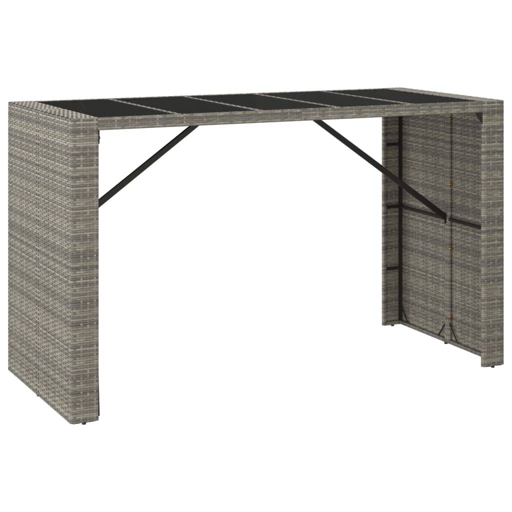 vidaXL Bartisch mit Glasplatte Grau 185x80x110 cm Poly Rattan