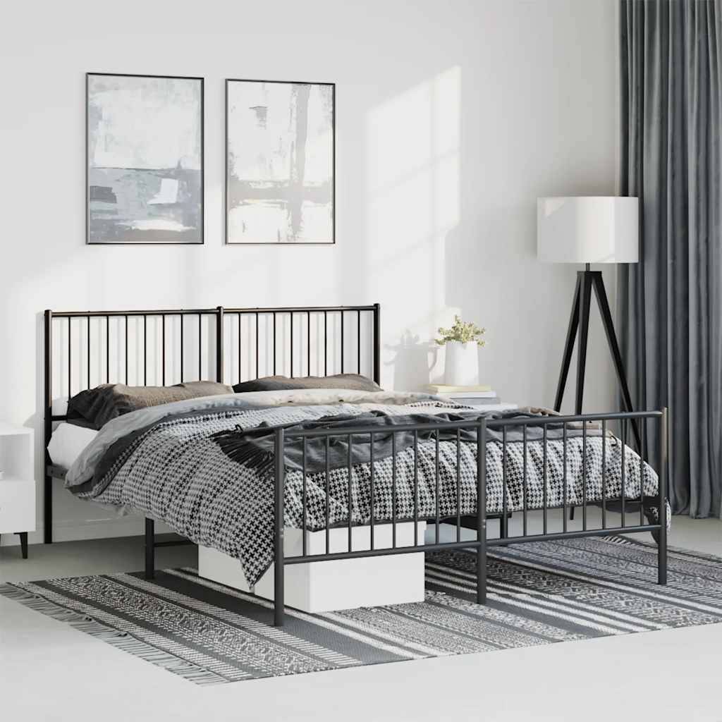 vidaXL Bettgestell mit Kopf- und Fußteil Metall Schwarz 135x190 cm