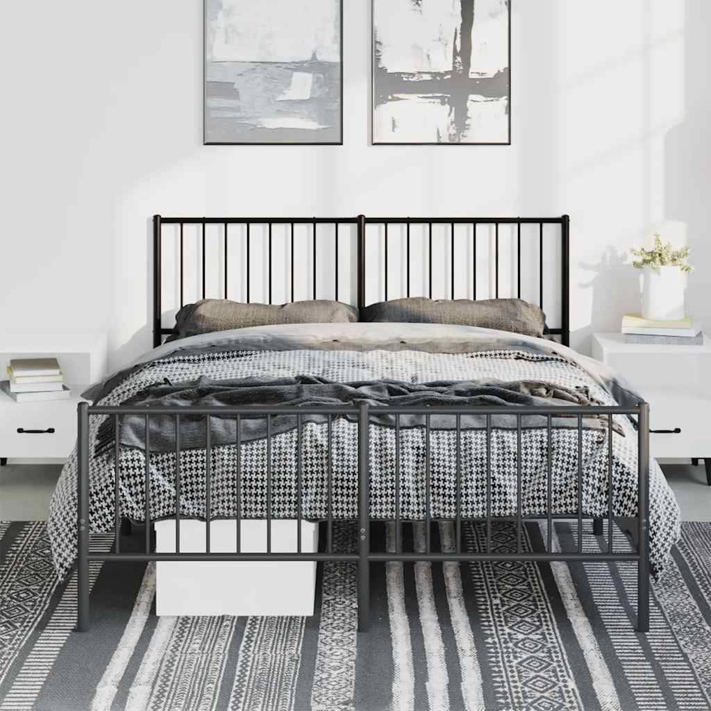 vidaXL Bettgestell mit Kopf- und Fußteil Metall Schwarz 135x190 cm