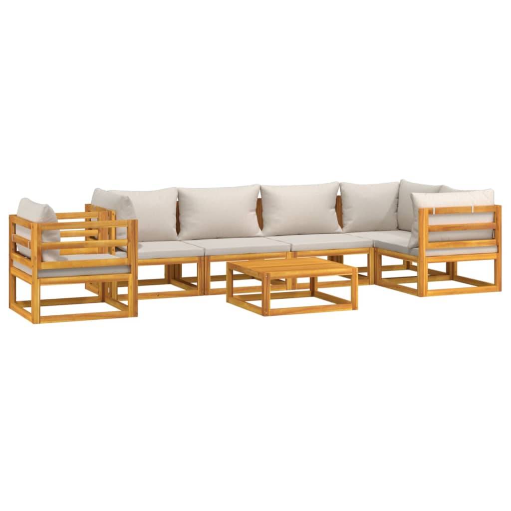 vidaXL 7-tlg. Garten-Lounge-Set mit Hellgrauen Kissen Massivholz