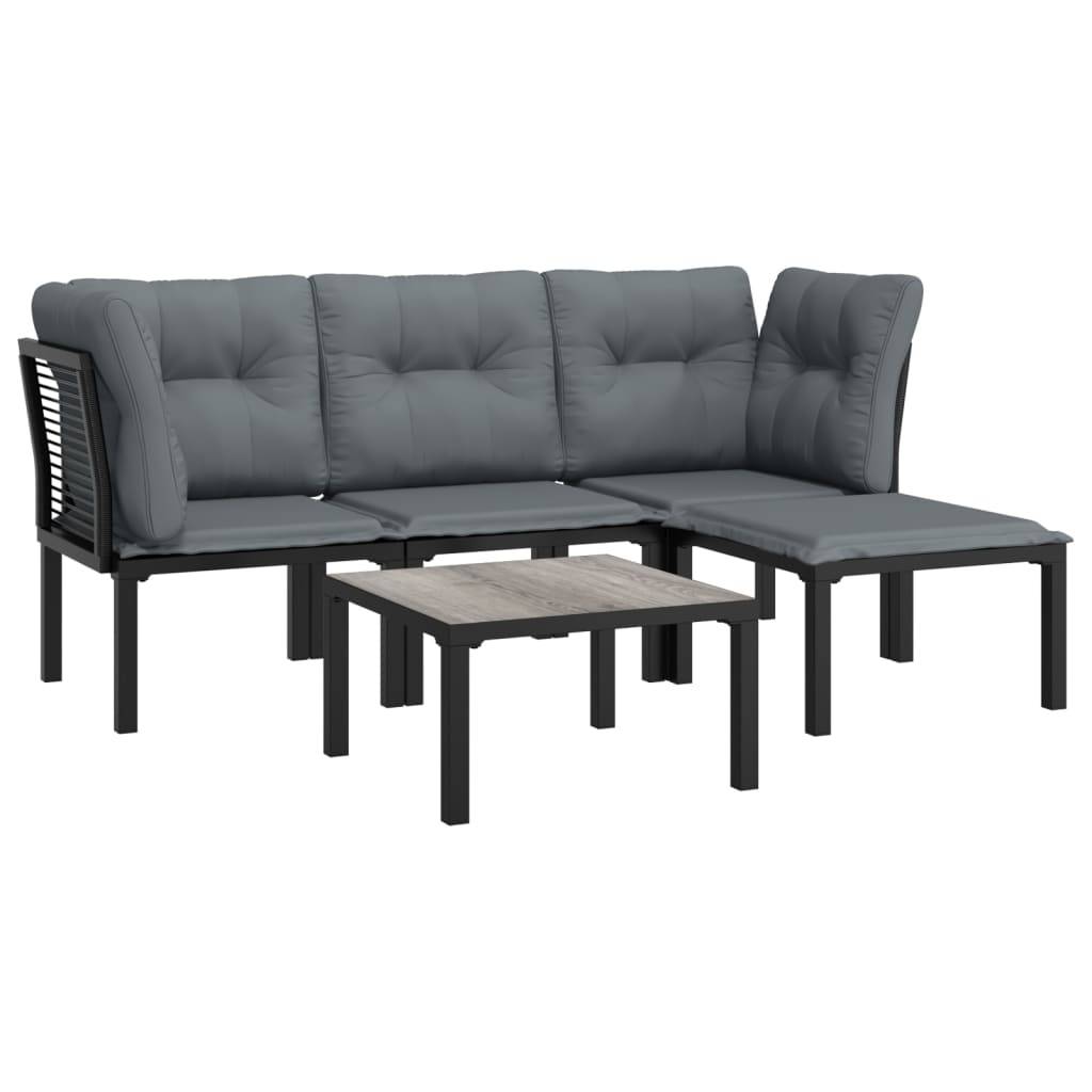 vidaXL 5-tlg. Garten-Lounge-Set Schwarz und Grau Poly Rattan