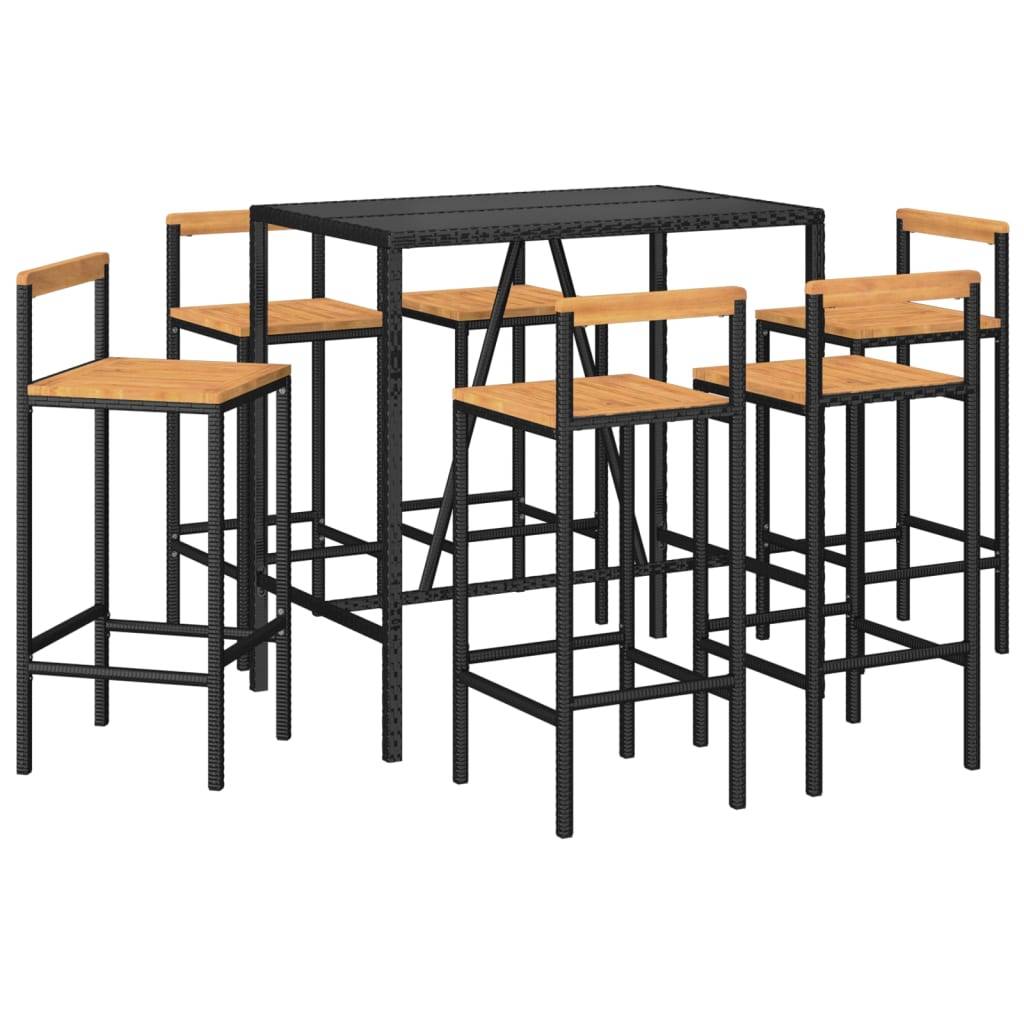 vidaXL 7-tlg. Gartenbar-Set Schwarz Poly Rattan & Massivholz Akazie