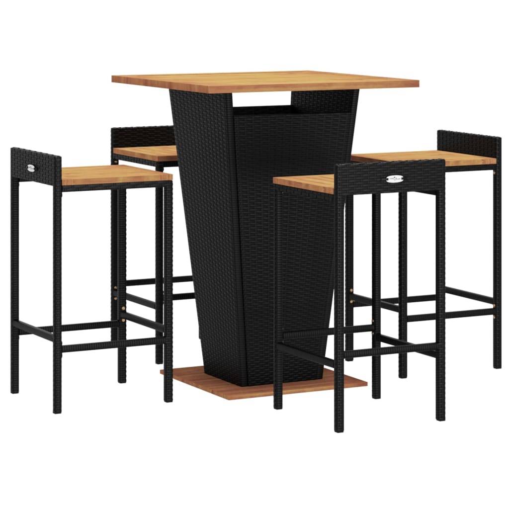 vidaXL 5-tlg. Gartenbar-Set Schwarz Poly Rattan & Massivholz Akazie