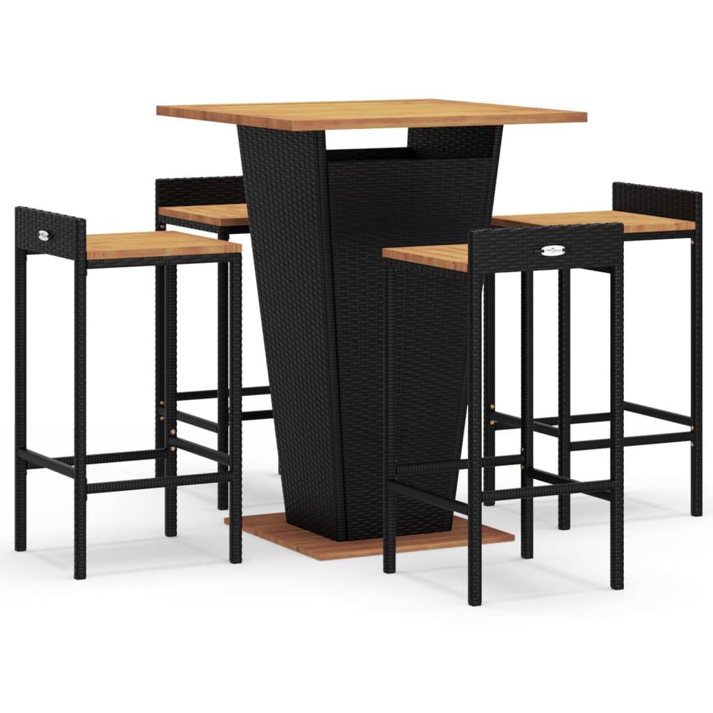 vidaXL 5-tlg. Gartenbar-Set Schwarz Poly Rattan & Massivholz Akazie
