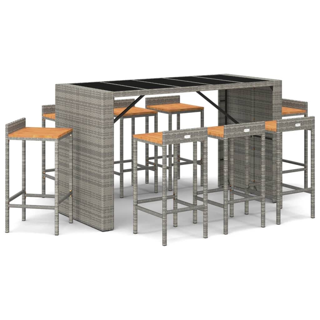 vidaXL 9-tlg. Gartenbar-Set Grau Poly Rattan & Massivholz Akazie