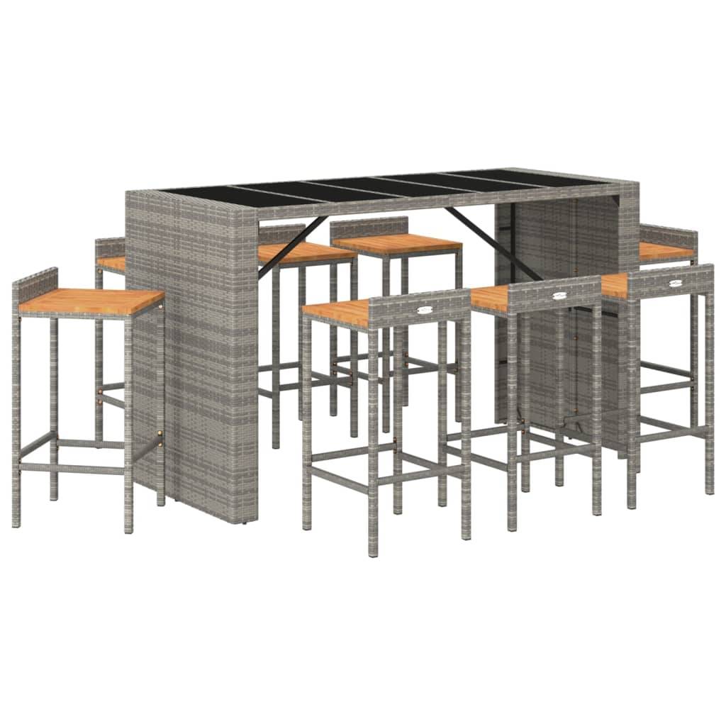vidaXL 9-tlg. Gartenbar-Set Grau Poly Rattan & Massivholz Akazie