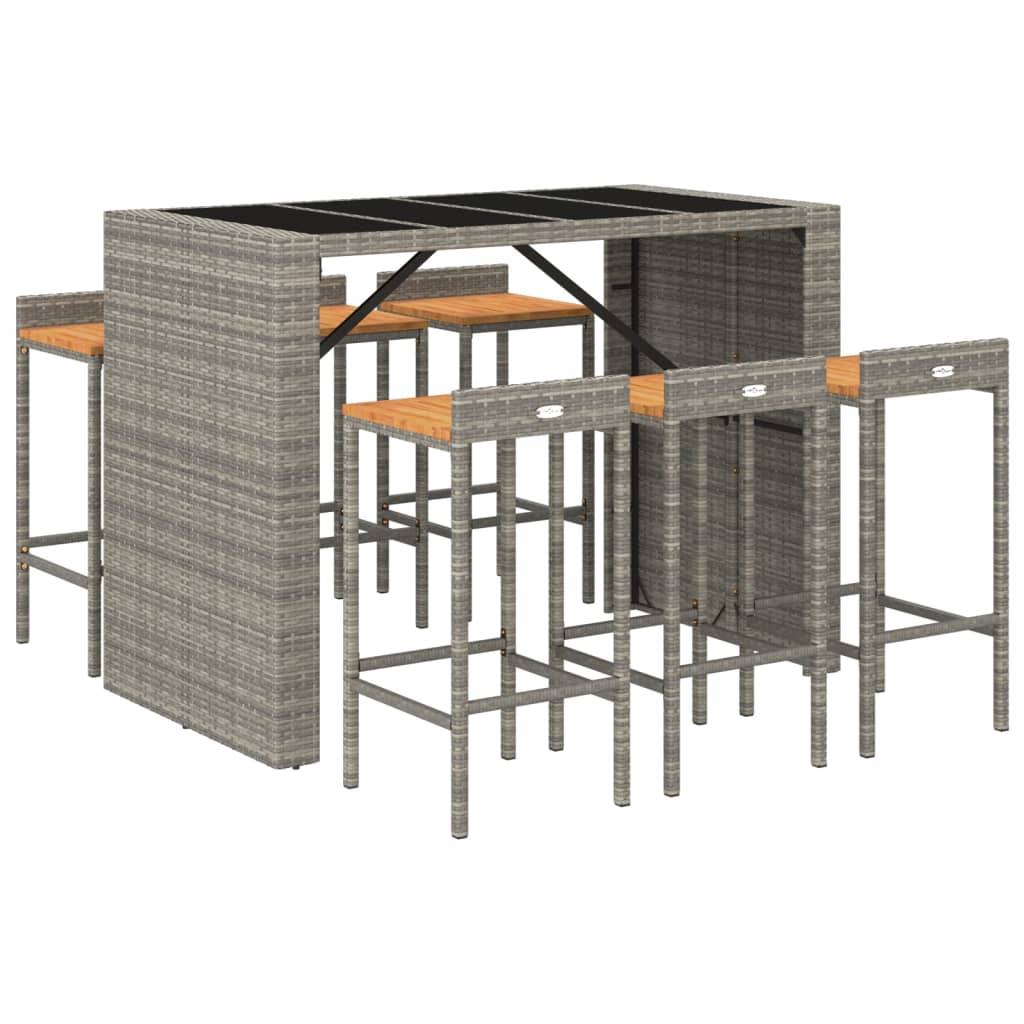 vidaXL 7-tlg. Gartenbar-Set Grau Poly Rattan & Massivholz Akazie