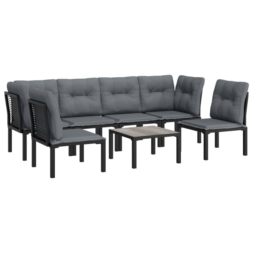 vidaXL 7-tlg. Garten-Lounge-Set Schwarz und Grau Poly Rattan