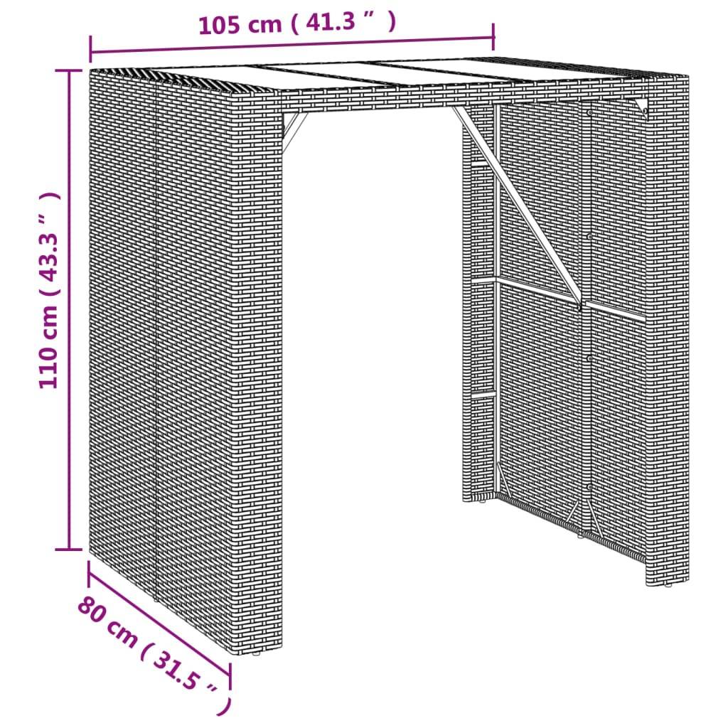 vidaXL Bartisch mit Glasplatte Braun 105x80x110 cm Poly Rattan