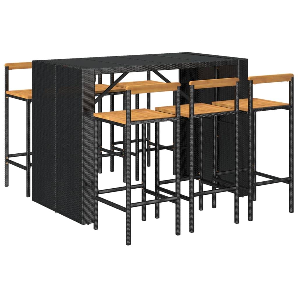vidaXL 7-tlg. Gartenbar-Set Schwarz Poly Rattan & Massivholz Akazie