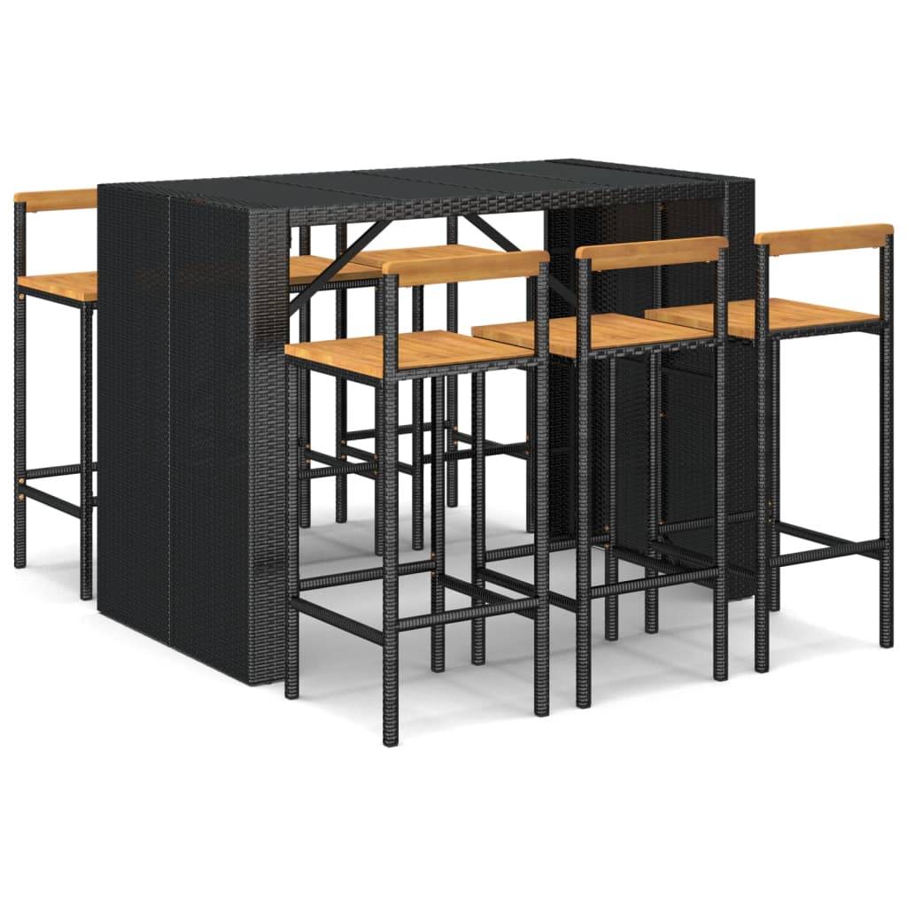 vidaXL 7-tlg. Gartenbar-Set Schwarz Poly Rattan & Massivholz Akazie
