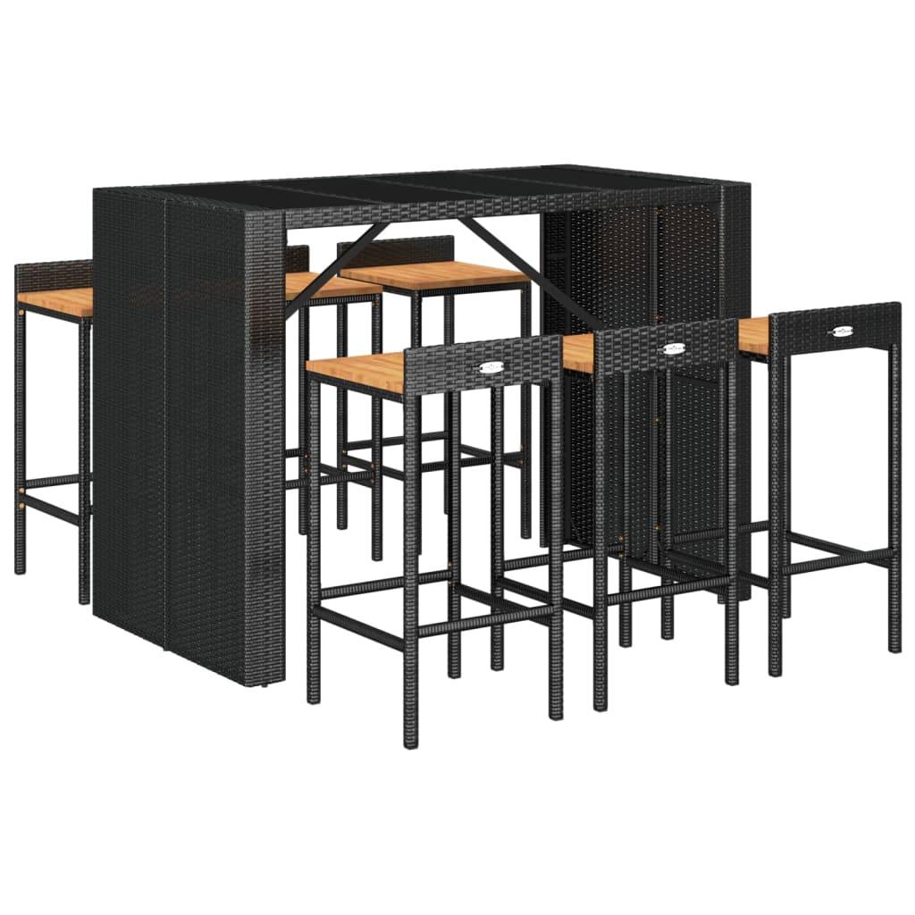 vidaXL 7-tlg. Gartenbar-Set Schwarz Poly Rattan & Massivholz Akazie