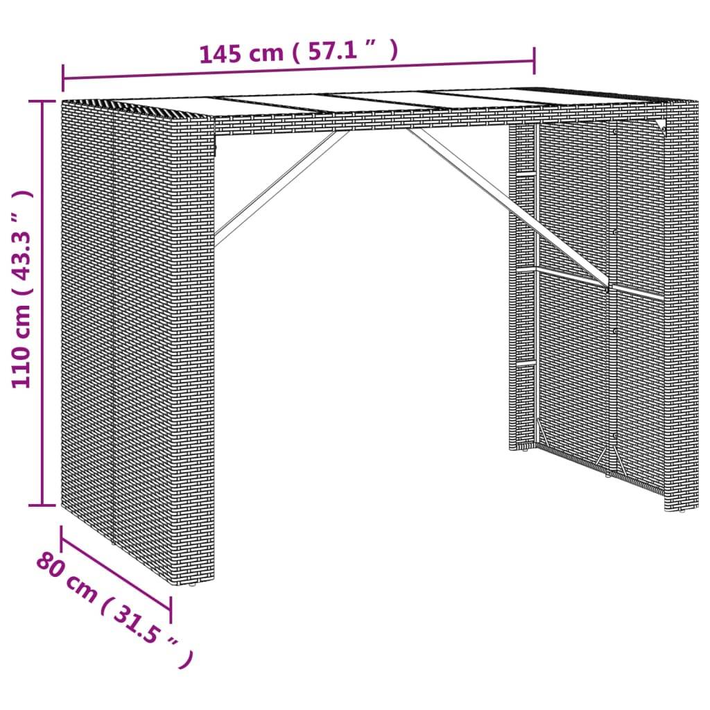 vidaXL 7-tlg. Gartenbar-Set Schwarz Poly Rattan & Massivholz Akazie