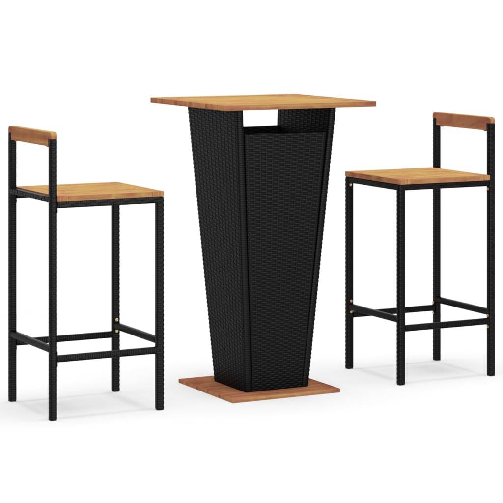 vidaXL 3-tlg. Gartenbar-Set Schwarz Poly Rattan & Massivholz Akazie
