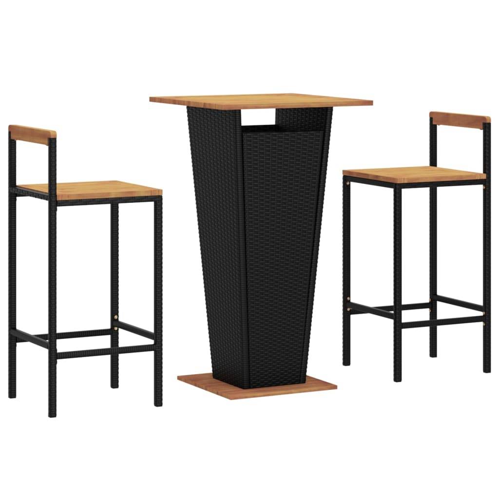 vidaXL 3-tlg. Gartenbar-Set Schwarz Poly Rattan & Massivholz Akazie