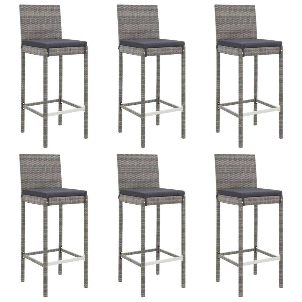 vidaXL 7-tlg. Gartenbar-Set mit Kissen Grau Poly Rattan