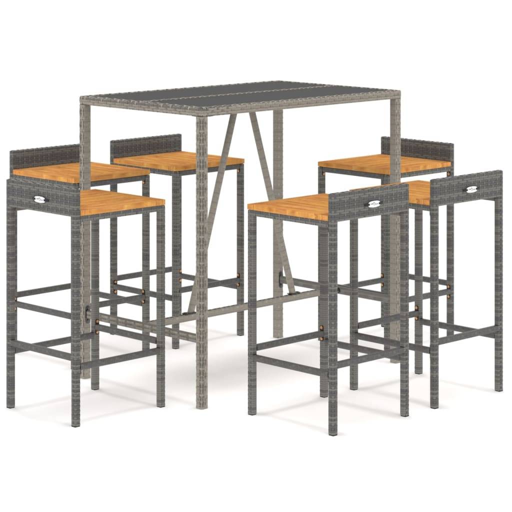 vidaXL 7-tlg. Gartenbar-Set Grau Poly Rattan & Massivholz Akazie