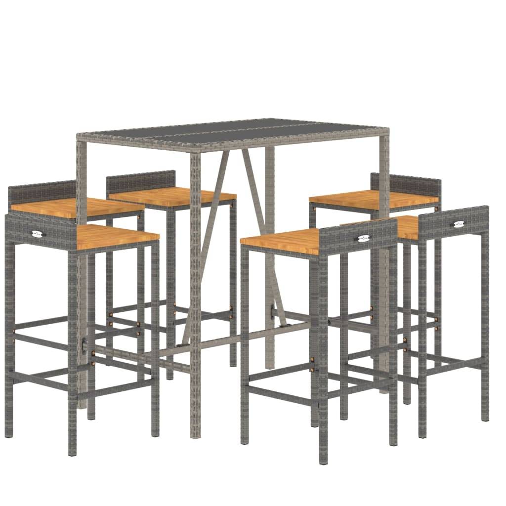 vidaXL 7-tlg. Gartenbar-Set Grau Poly Rattan & Massivholz Akazie