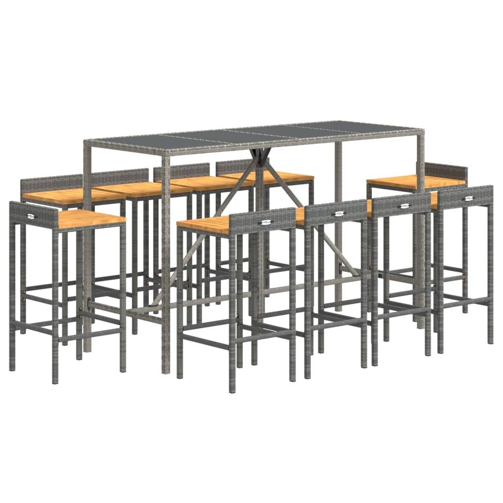 vidaXL 11-tlg. Gartenbar-Set Grau Poly Rattan & Massivholz Akazie