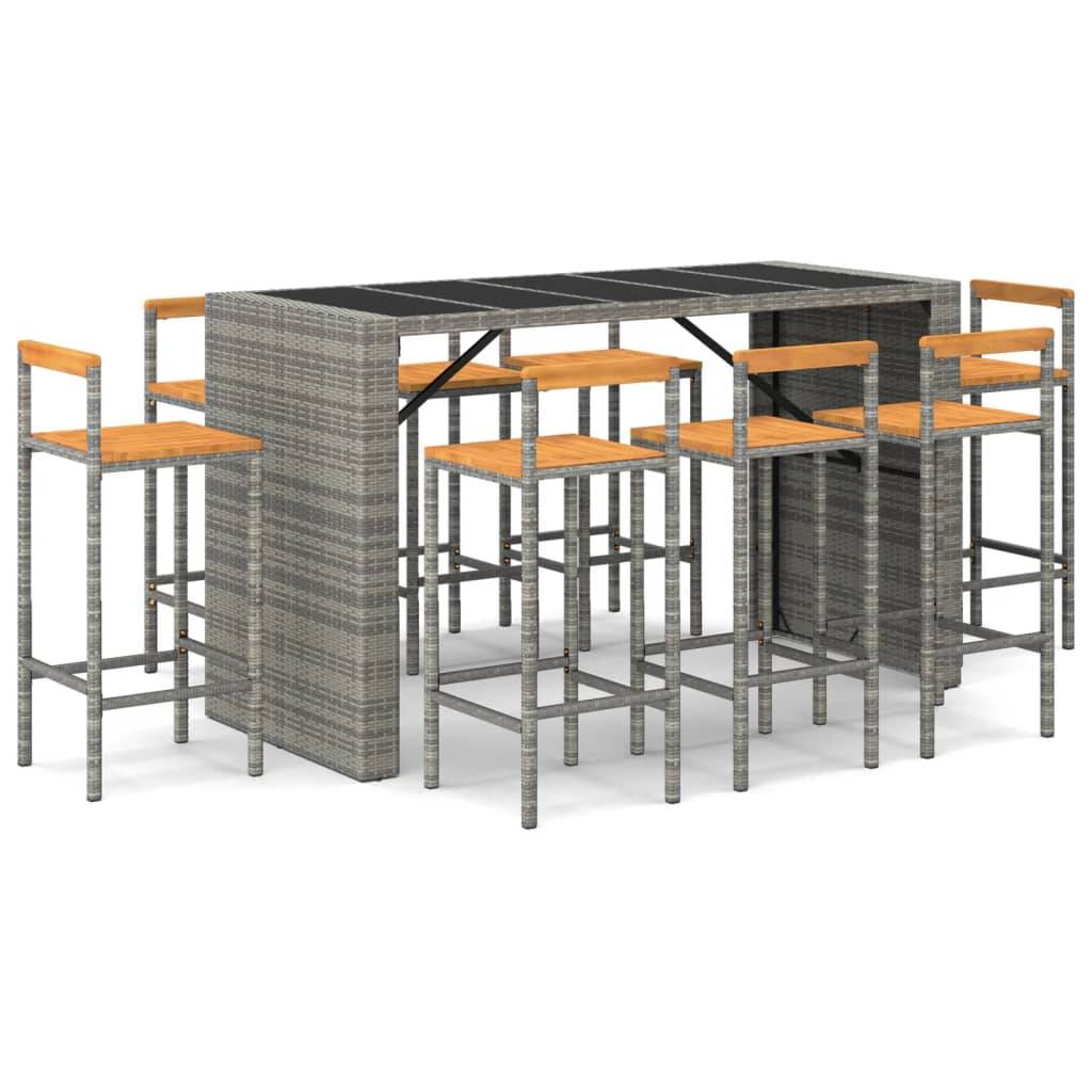 vidaXL 9-tlg. Gartenbar-Set Grau Poly Rattan & Massivholz Akazie