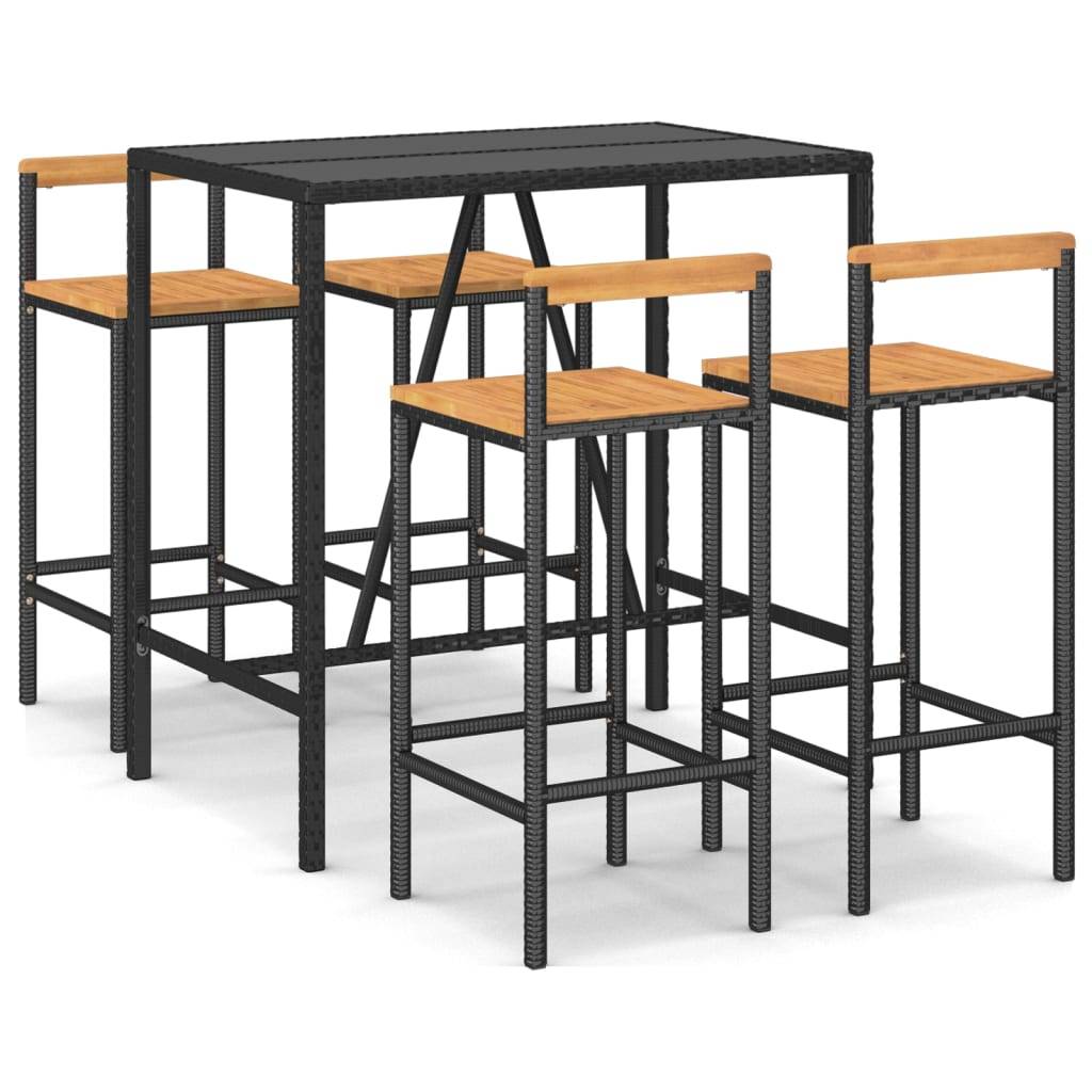 vidaXL 5-tlg. Gartenbar-Set Schwarz Poly Rattan & Massivholz Akazie