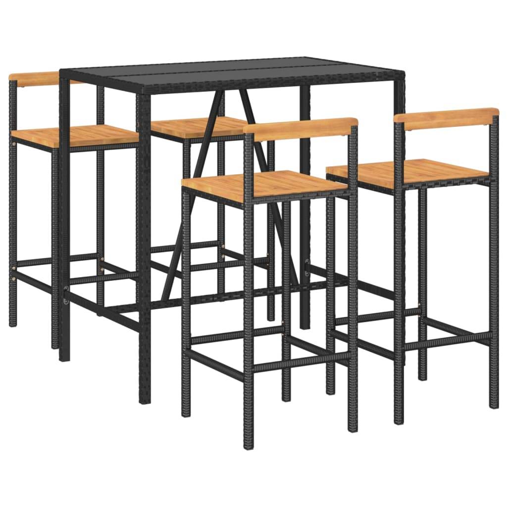 vidaXL 5-tlg. Gartenbar-Set Schwarz Poly Rattan & Massivholz Akazie